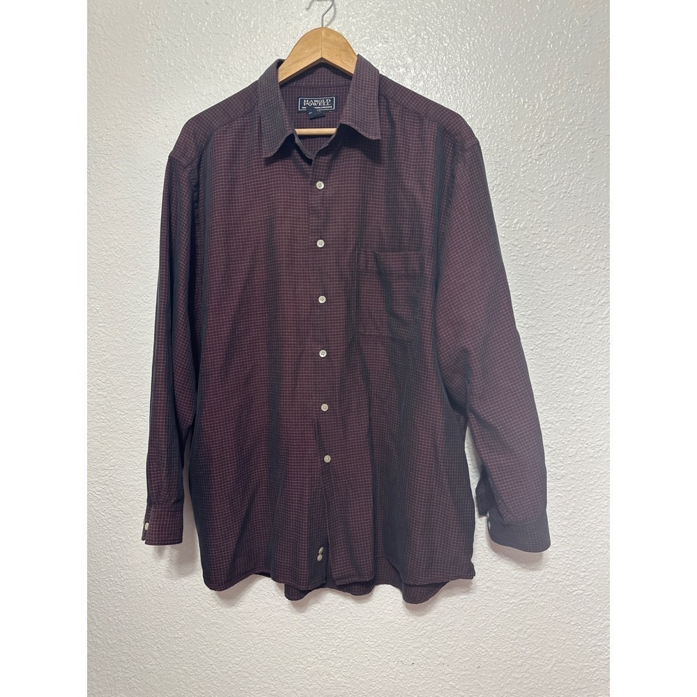 Harold Powell Mens XXL Burgundy Plaid Long Sleeve ButShirt Silk cotton